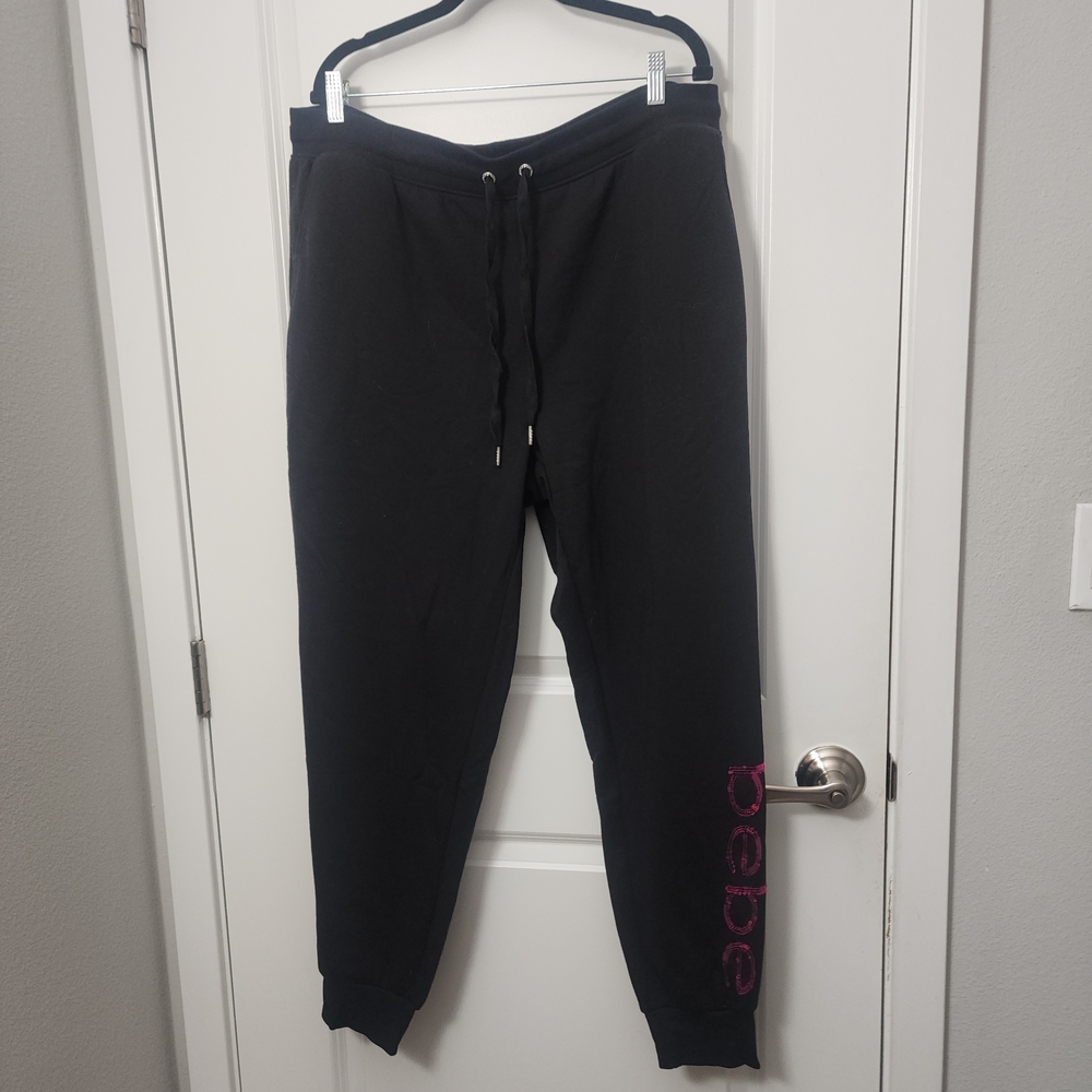 5/$30 bebe Black Sweatpants with Pink Logo